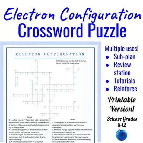 electron configuration crossword puzzle|Electron Configuration Activity Crossword Puzzle + Word Bank.